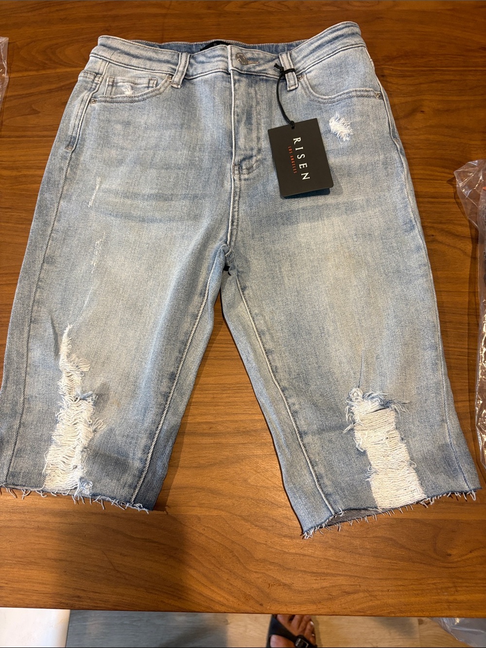 Risen Light Blue Distressed Bermuda Shorts women’s